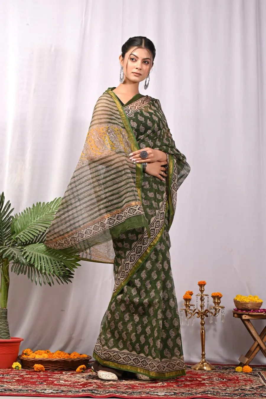 Traditional Bagru Print Kota Sarees